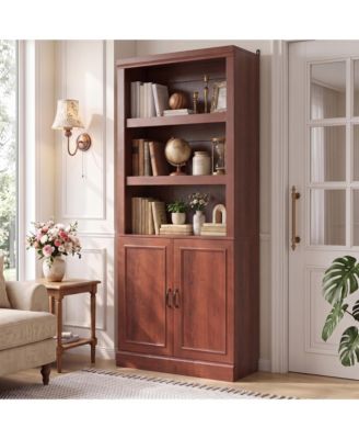 5-Tier Bookcase with Doors, Storage Cabinet with Adjustable Shelves