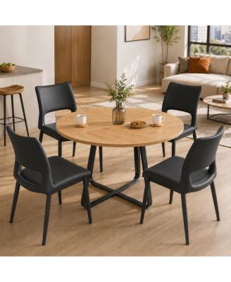  43.3" Wooden Round Dining Table and 4 PU Leather Chairs Set