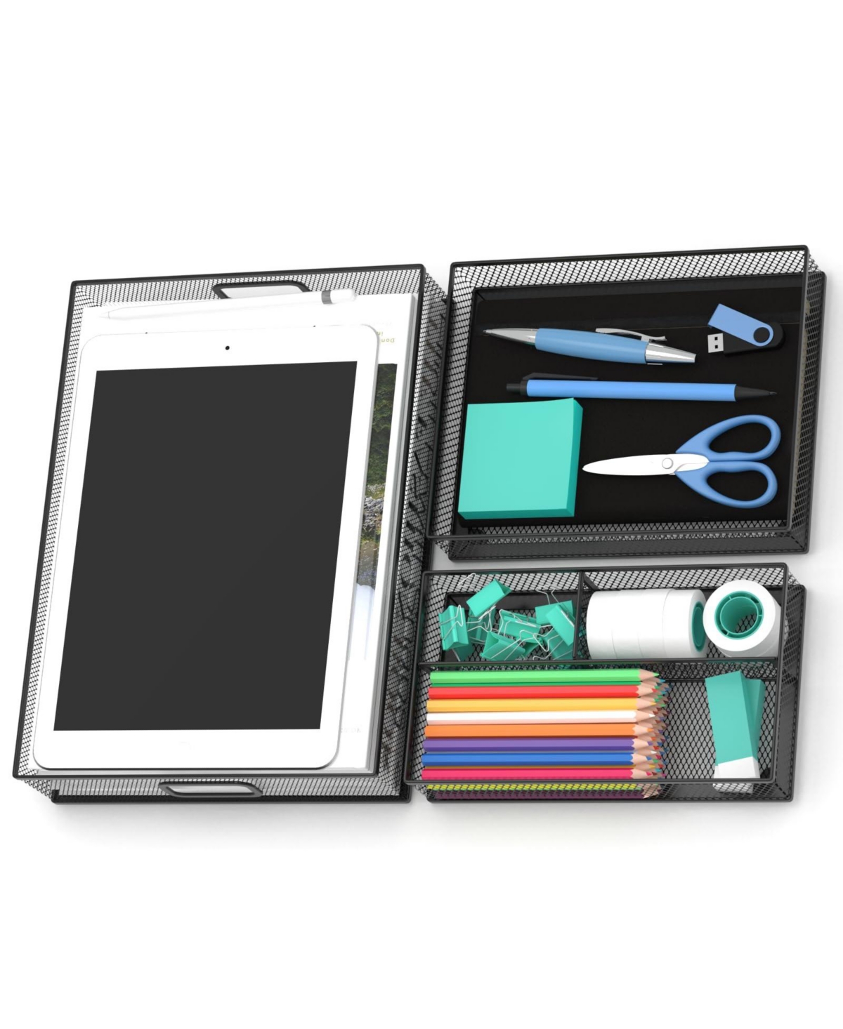 Four Candies Metal Desk Drawer Organizer with Multiple Compartments Multi Use Storage Tray