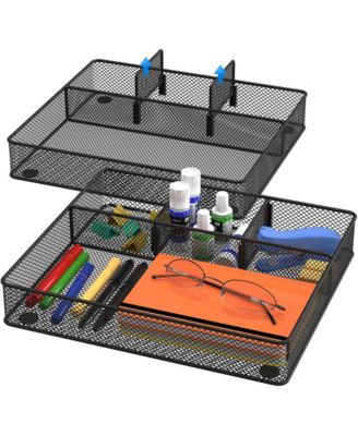 Adjustable Metal Mesh Desk Drawer Organizer Tray For Home Office