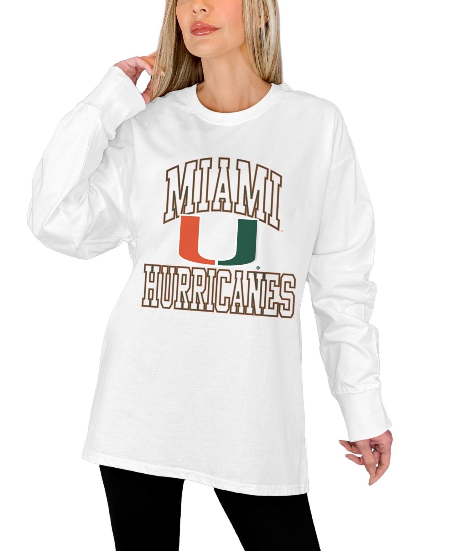 Женская футболка Gameday Couture White Miami Hurricanes Mind Games Oversized Long-Sleeve — фото 2
