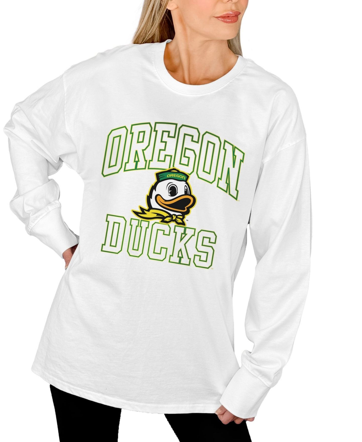 Женская футболка Gameday Couture White Oregon Ducks Mind Games Oversized Long-Sleeve — фото 4