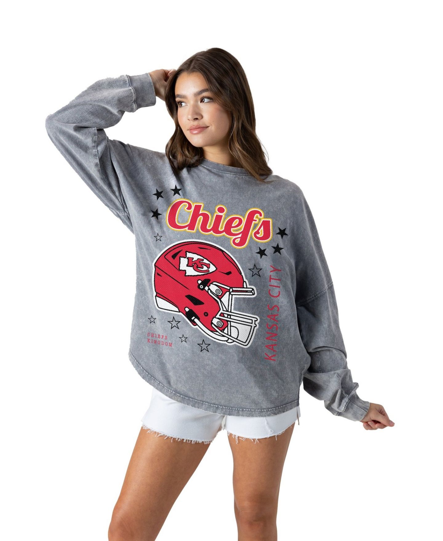 Женская футболка Gameday Couture Gray Kansas City Chiefs Starbound Oversized Snow Wash Long-Sleeve — фото 2
