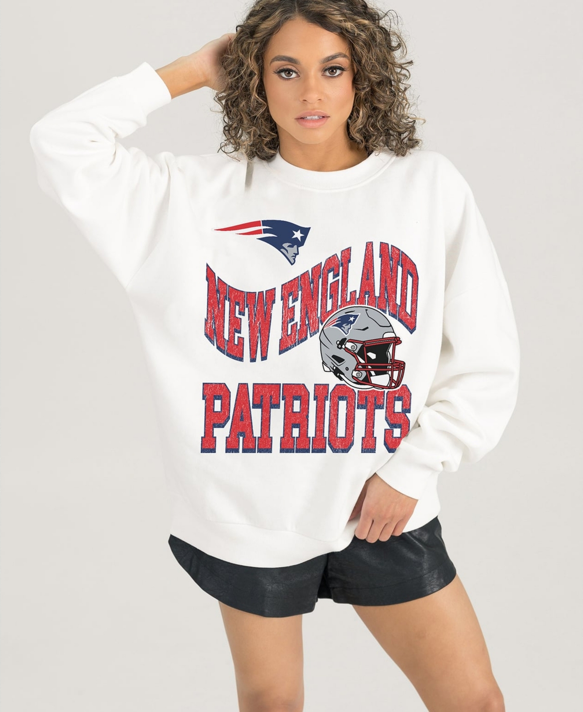 Gameday Couture Women's White New England Patriots Oversized Hard Earned Premium Fleece Pullover Sweatshirt - White