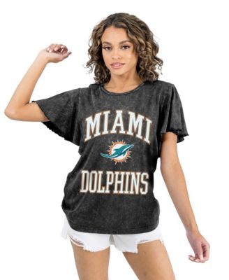 Women's Black Miami Dolphins Relaxed Flutter Sleeve T-Shirt