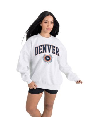Women's Ash Denver Broncos Traditional Logo Oversized Premium Fleece Pullover Sweatshirt