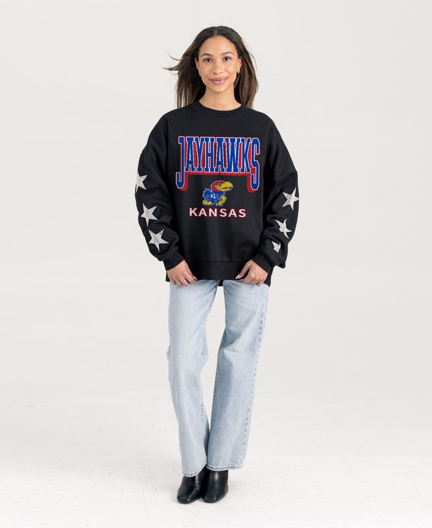 Женская толстовка Gameday Couture Black Kansas Jayhawks Pure Victory Relaxed Rhinestone Pullover — фото 3