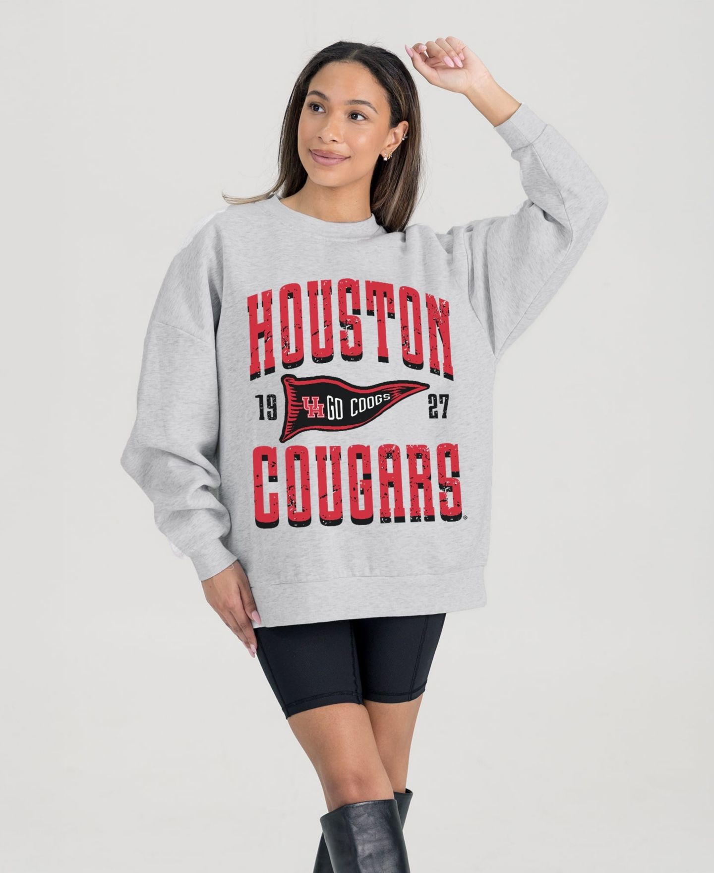 Женская толстовка Gameday Couture Gray Houston Cougars Oversized Pennant Pride Premium Fleece — фото 1