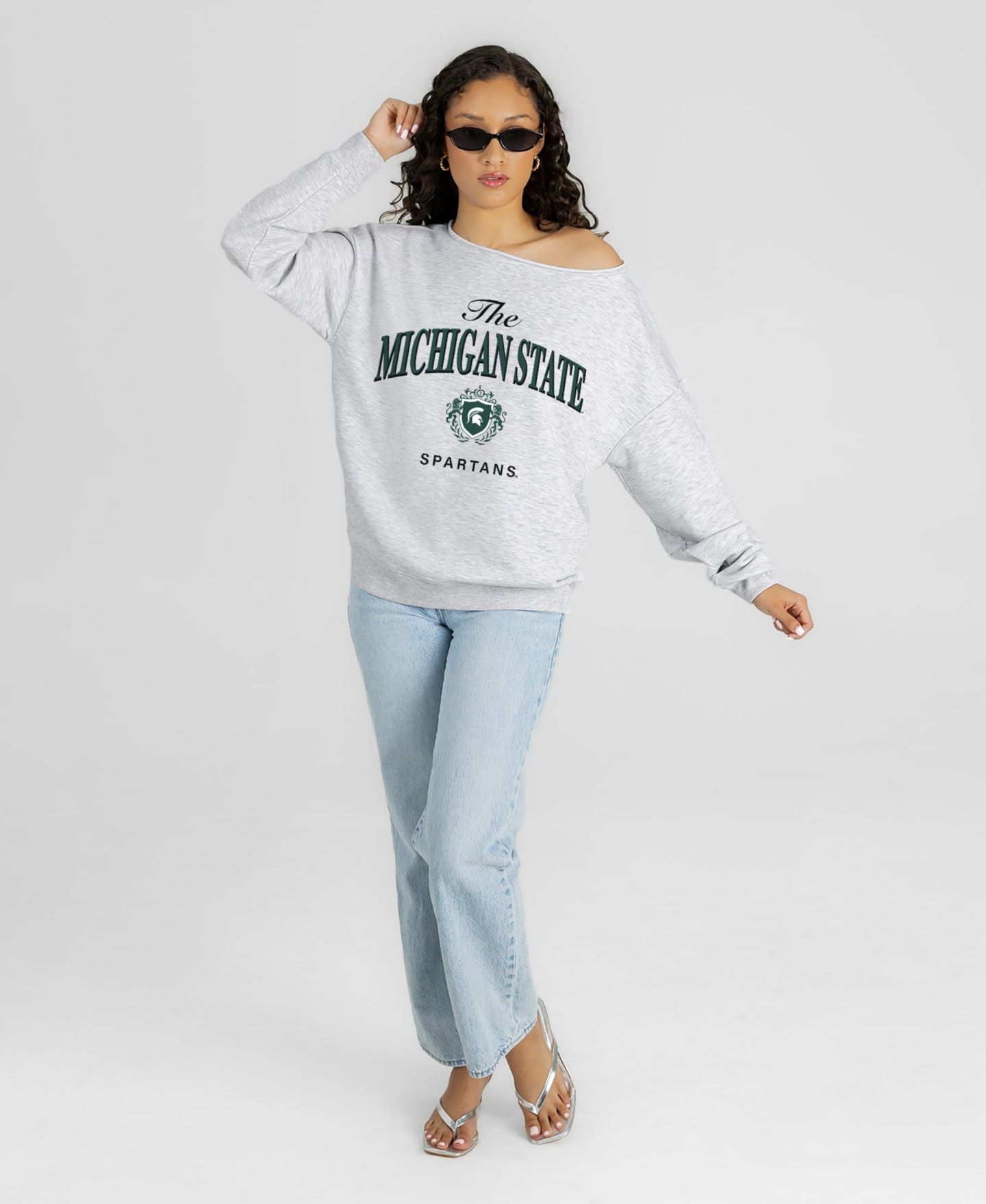 Женская толстовка Gameday Couture Ash Michigan State Spartans Offsides Energy Off-Shoulder — фото 4