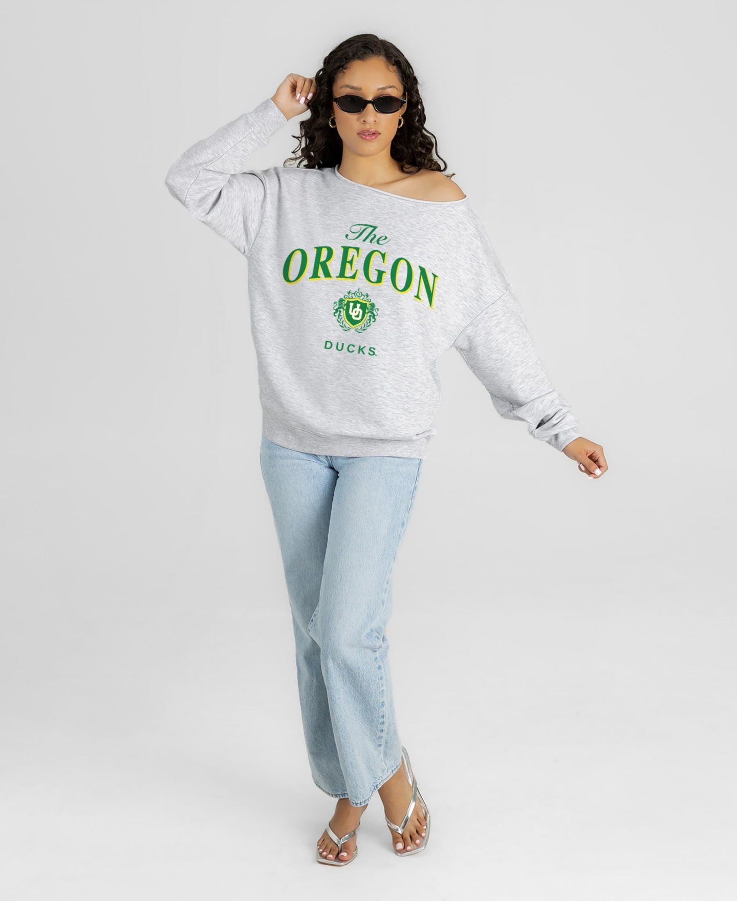 Женская толстовка Gameday Couture Ash Oregon Ducks Offsides Energy Off-Shoulder — фото 3