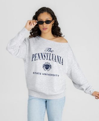 Women's Ash Penn State Nittany Lions Offsides Energy Off-Shoulder Sweatshirt