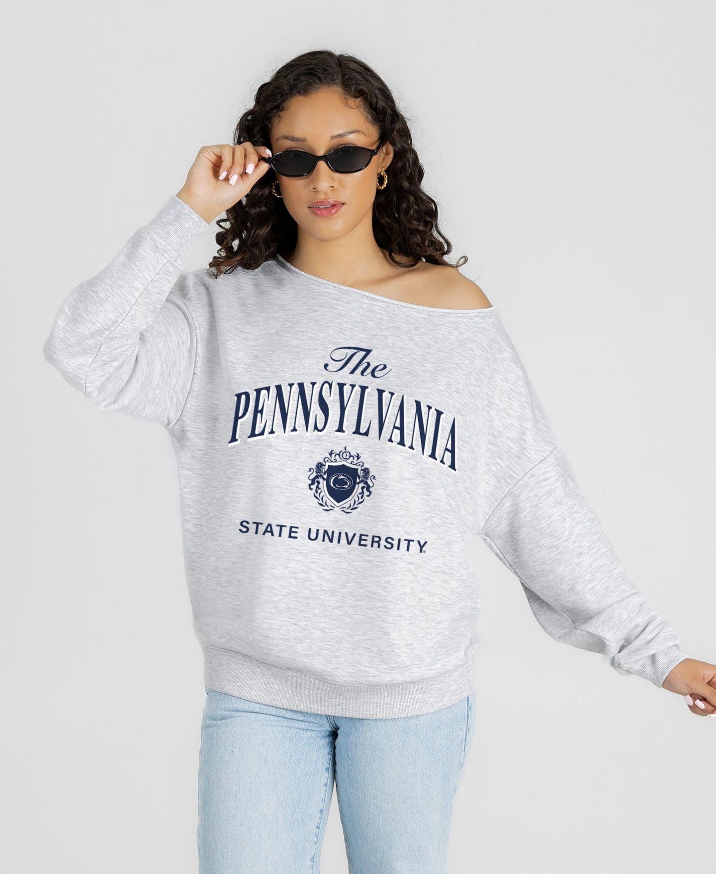 Женская толстовка Gameday Couture Ash Penn State Nittany Lions Offsides Energy Off-Shoulder — фото 1