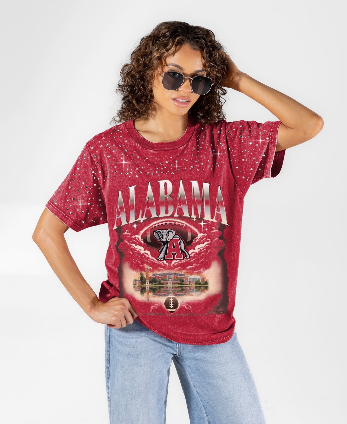 Gameday Couture Women's Crimson Alabama Crimson Tide Sky's the Limit Washed Micro Rhinestone T-Shirt - Crimson
