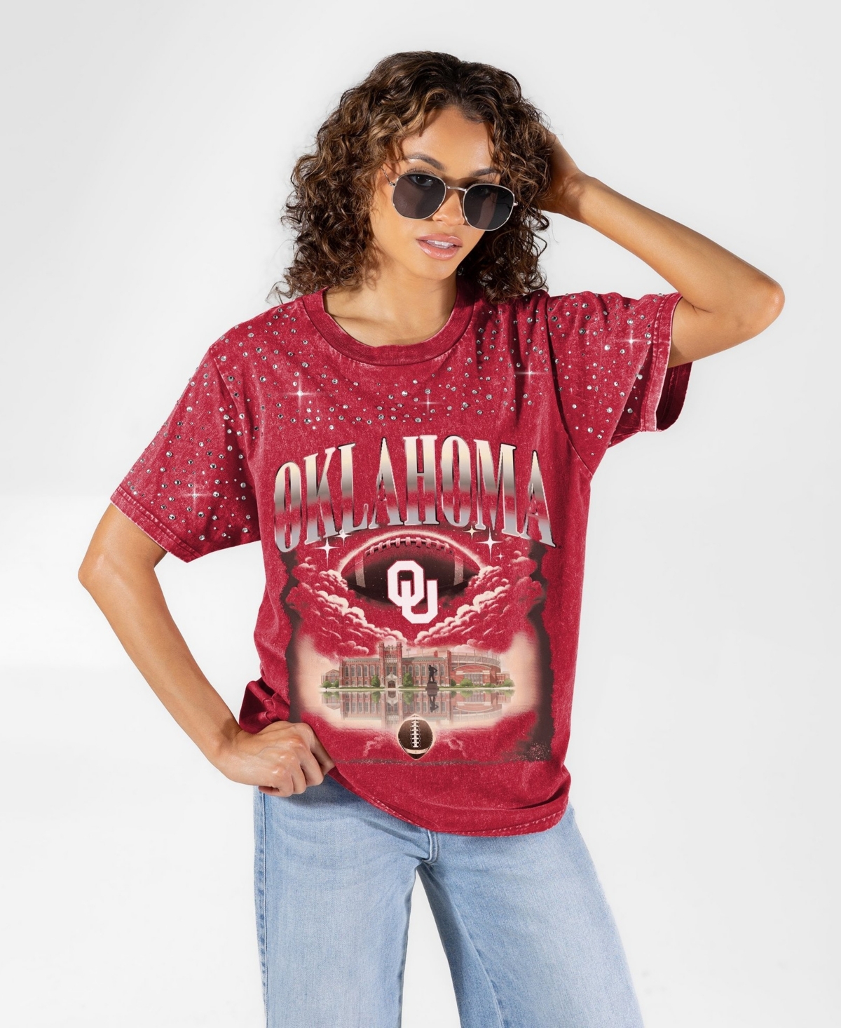 Gameday Couture Women's Crimson Oklahoma Sooners Sky's the Limit Washed Micro Rhinestone T-Shirt - Crimson
