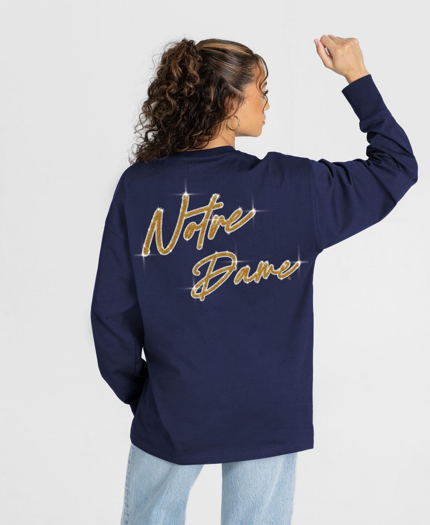 Женская футболка Gameday Couture Navy Notre Dame Fighting Irish Light It Up Rhinestone Long-Sleeve — фото 2