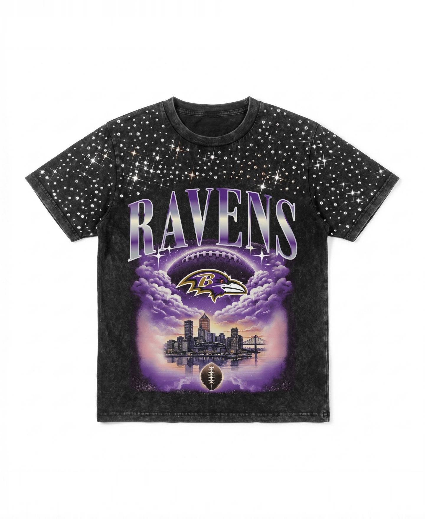 Женская футболка Gameday Couture Black Baltimore Ravens Sky's the Limit Washed Micro Rhinestone — фото 5