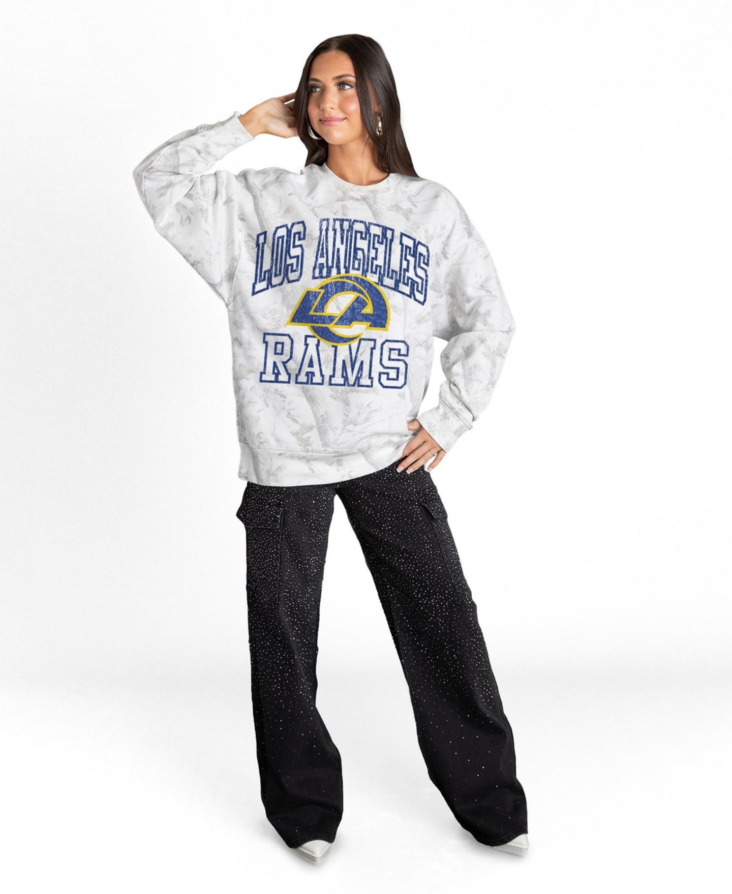 Женская толстовка Gameday Couture Arctic Camo Los Angeles Rams Whiteout Oversized Premium Fleece — фото 3