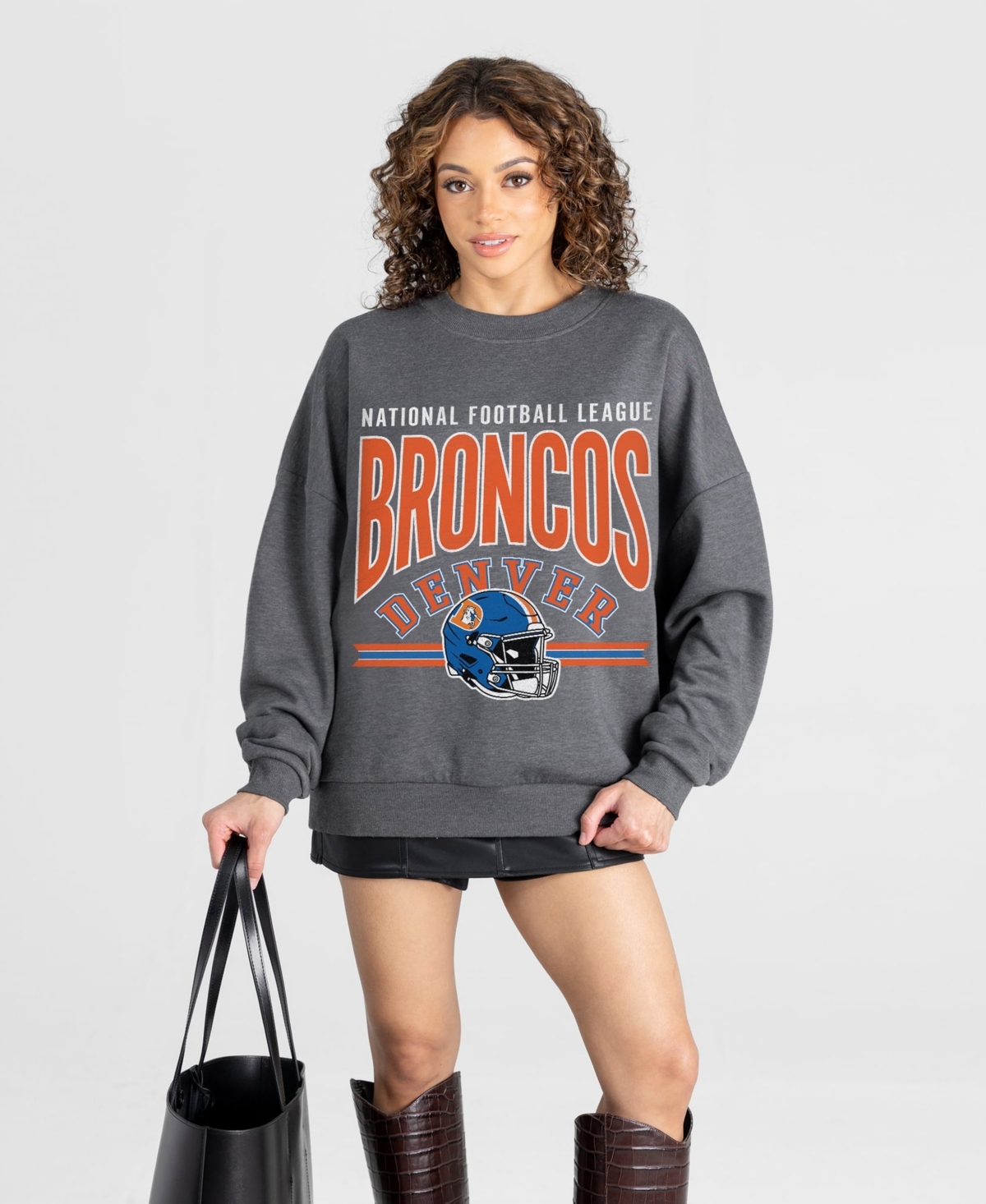 Gameday Couture Women's Charcoal Denver Broncos Kickoff Classic Oversized Premium Drop Shoulder Sweatshirt - Charcoal