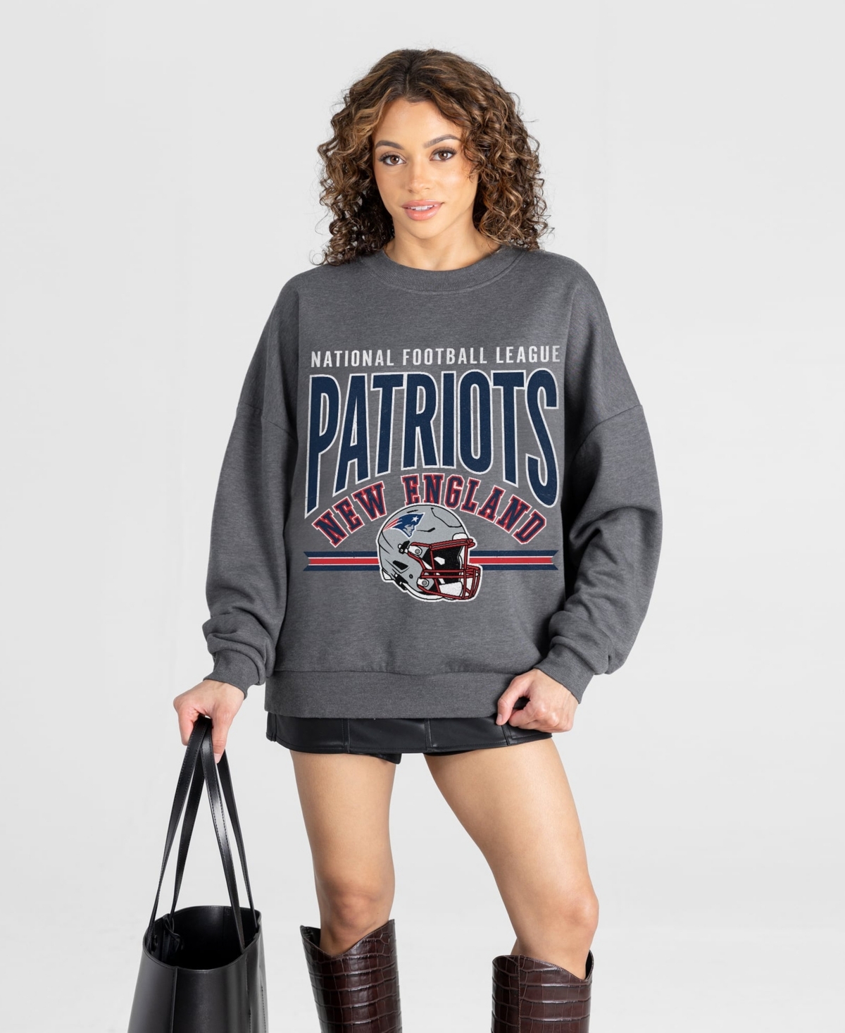 Gameday Couture Women's Charcoal New England Patriots Kickoff Classic Oversized Premium Drop Shoulder Sweatshirt - Charcoal