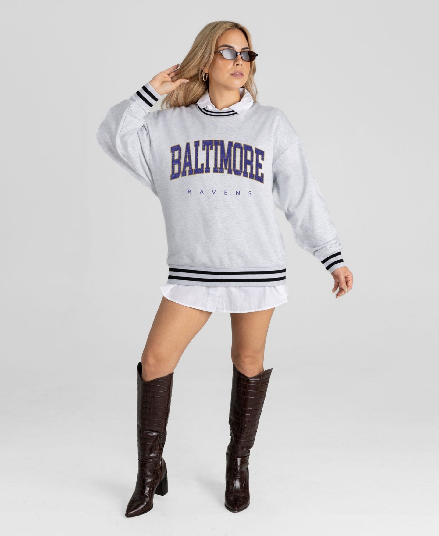 Женская толстовка Gameday Couture Ash Baltimore Ravens Oversized Easy Energy Ringer Stripe — фото 3
