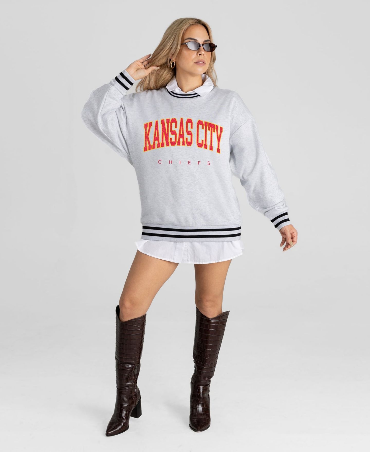 Женская толстовка Gameday Couture Ash Kansas City Chiefs Oversized Easy Energy Ringer Stripe — фото 3
