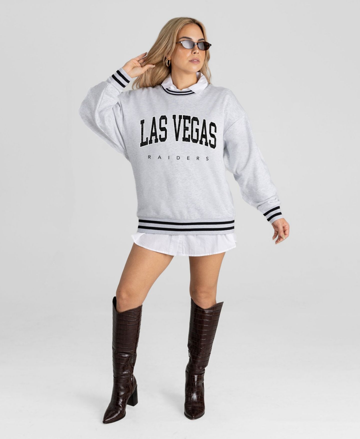 Женская толстовка Gameday Couture Ash Las Vegas Raiders Oversized Easy Energy Ringer Stripe — фото 3