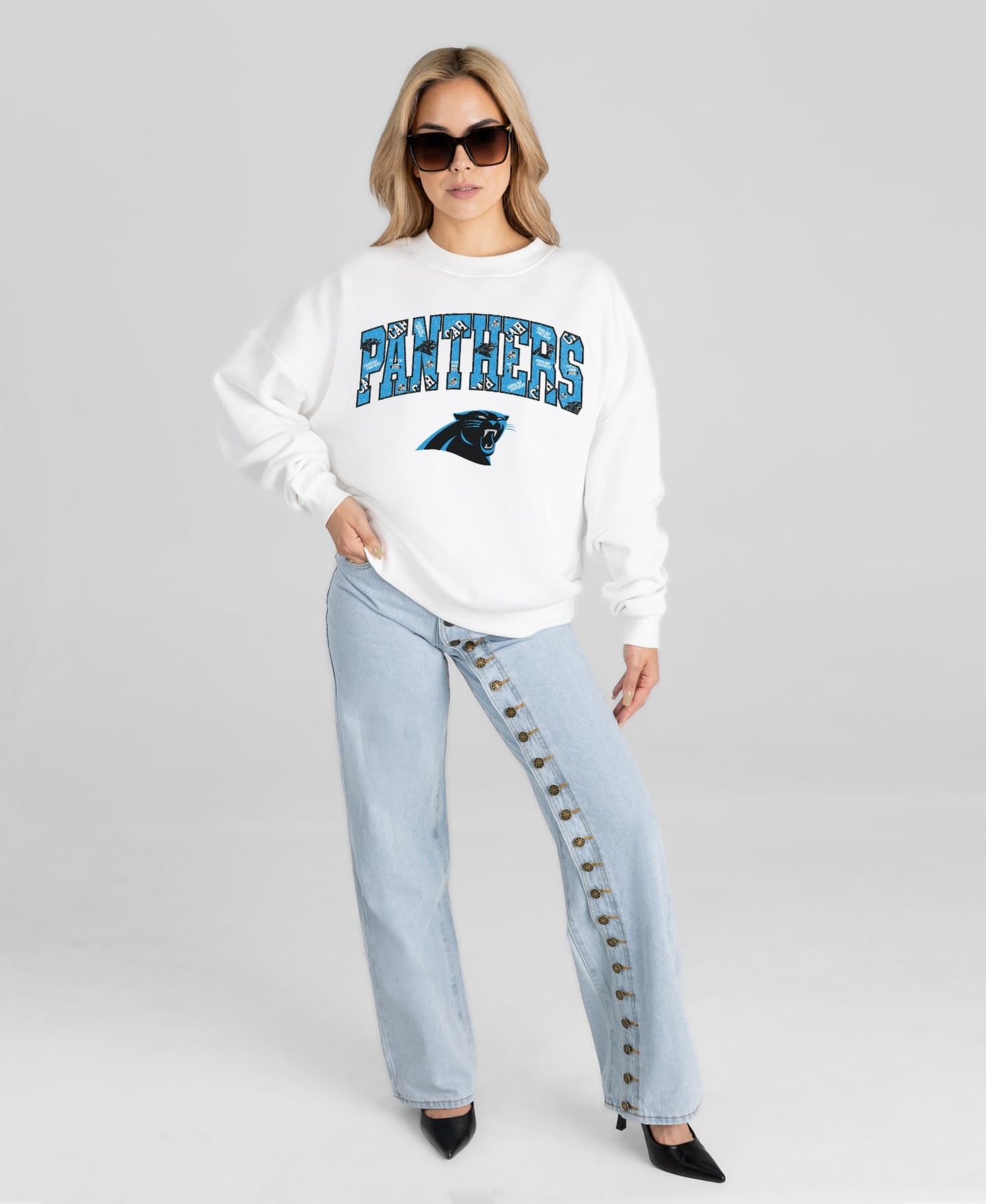 Женская толстовка Gameday Couture White Carolina Panthers Sweet Play Oversized Premium Drop Shoulder — фото 3