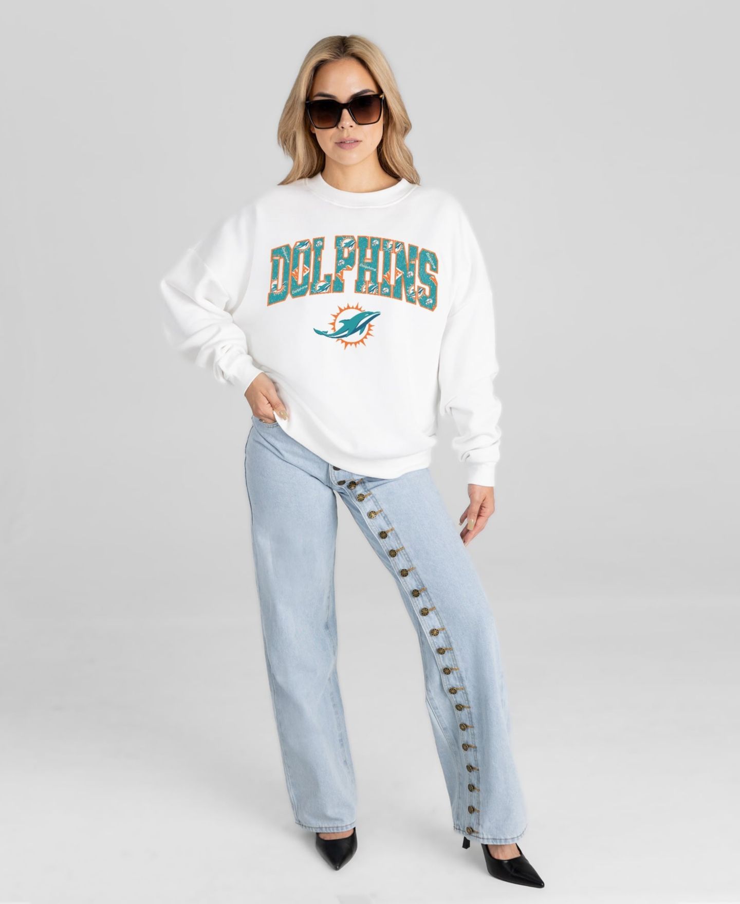 Женская толстовка Gameday Couture White Miami Dolphins Sweet Play Oversized Premium Drop Shoulder — фото 3