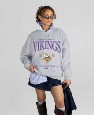 Women's Ash Minnesota Vikings Instant Classic Oversized Premium Drop Shoulder Sweatshirt