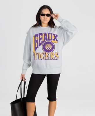 Women's Ash LSU Tigers Game On Sweatshirt