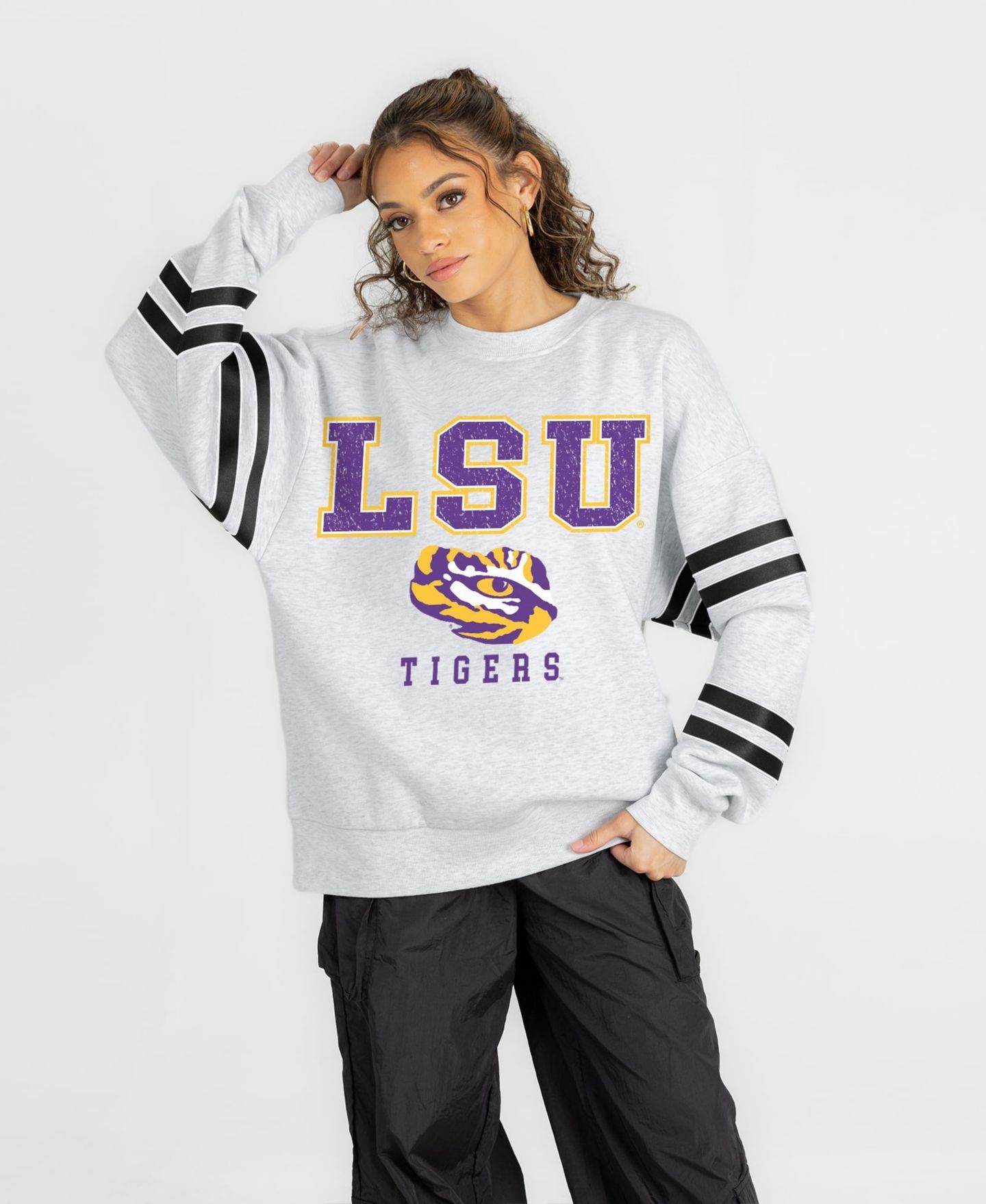 Женская толстовка Gameday Couture Ash LSU Tigers Stadium Stripes Oversized Fleece — фото 4