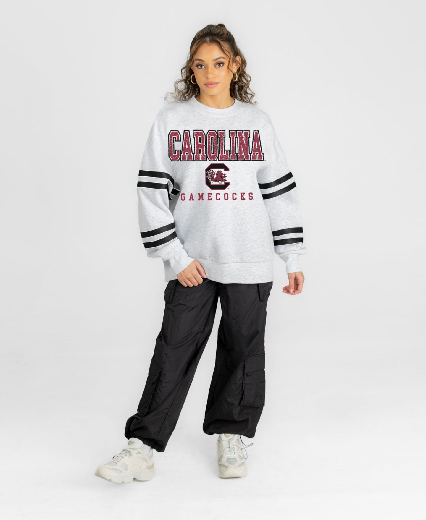 Женская толстовка Gameday Couture Ash South Carolina Gamecocks Stadium Stripes Oversized Fleece — фото 3