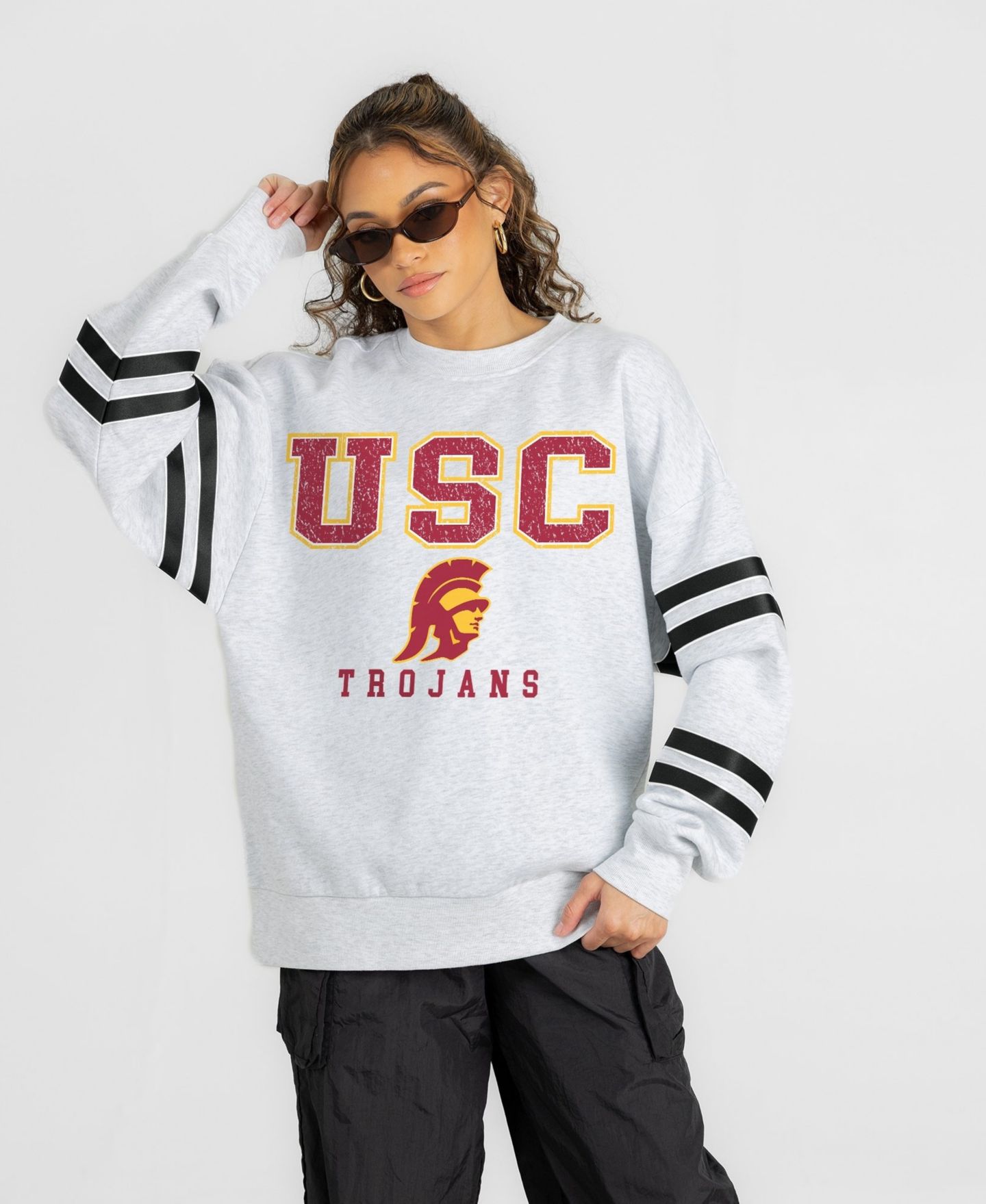 Женская толстовка Gameday Couture Ash USC Trojans Stadium Stripes Oversized Fleece — фото 1