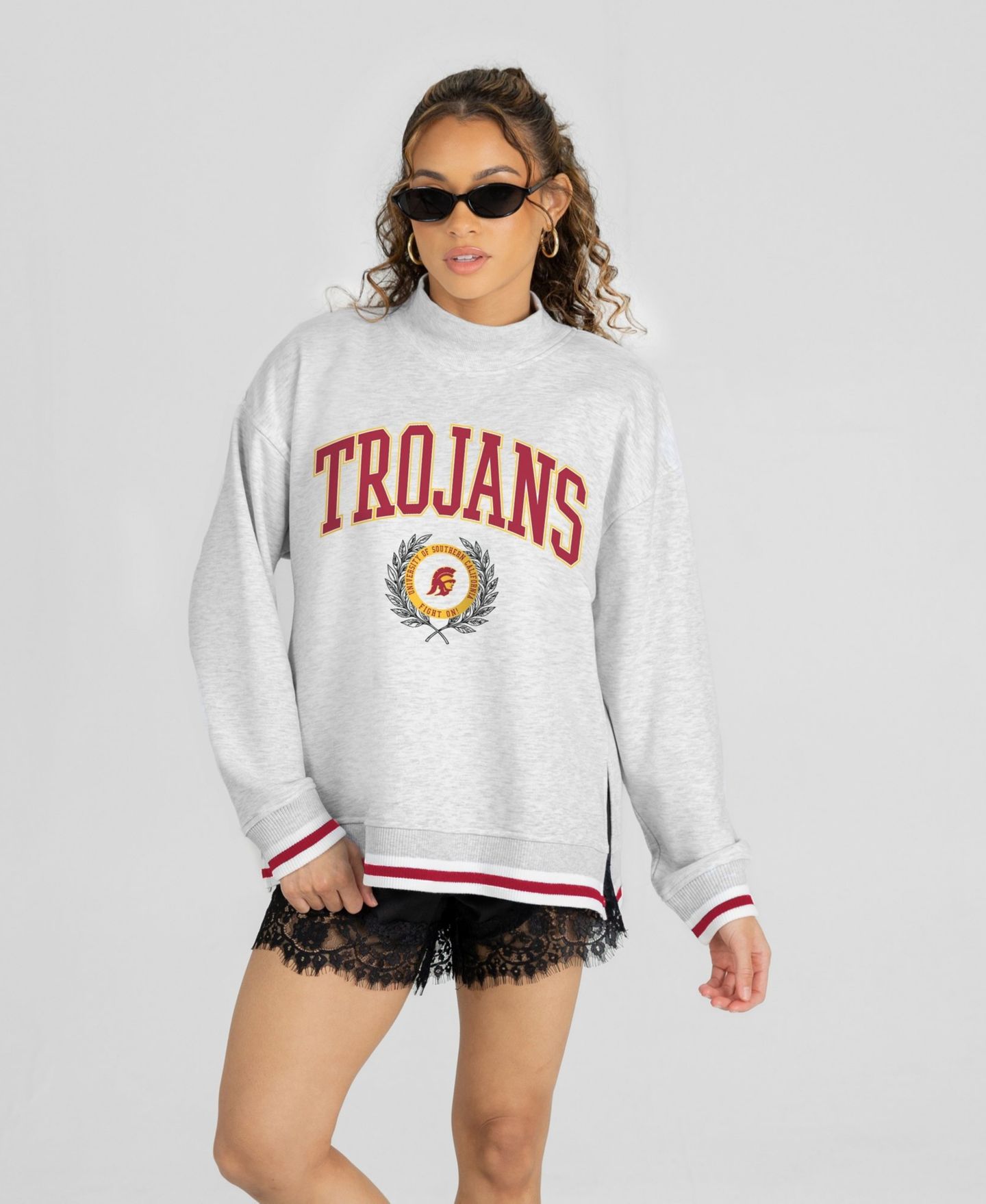 Женская толстовка Gameday Couture Ash USC Trojans Rally Point Contrast Stripe Mock Neck — фото 1