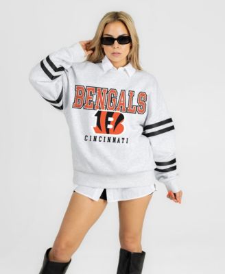 Women's Ash Cincinnati Bengals Stadium Stripes Oversized Fleece Sweatshirt