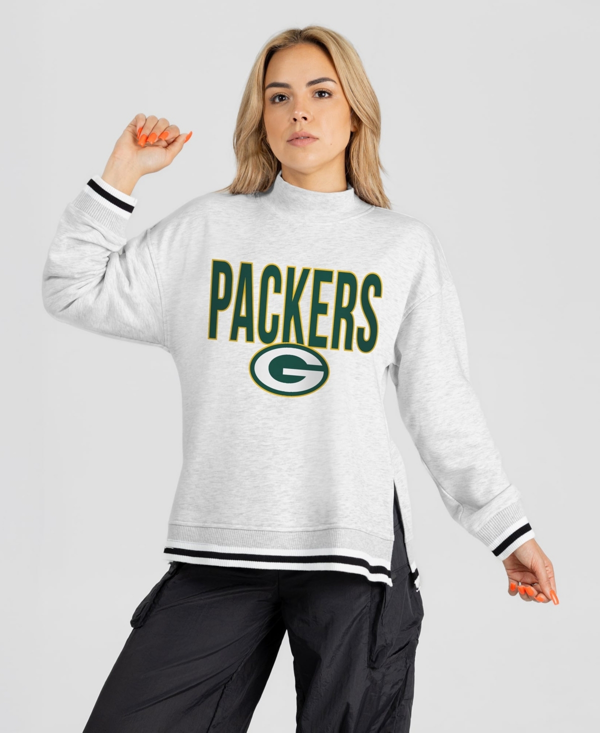 Gameday Couture Women's Ash Green Bay Packers Rally Point Contrast Stripe Mock Neck Sweatshirt - Ash