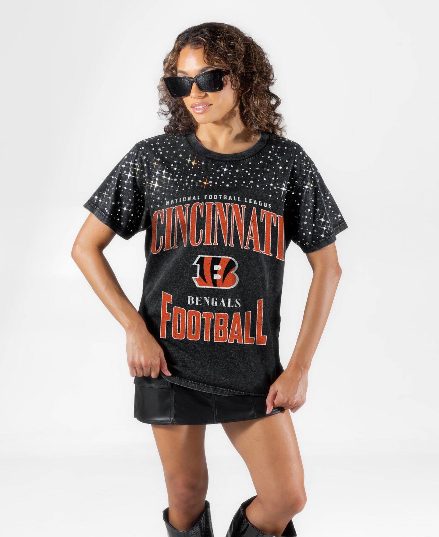 Женская футболка Gameday Couture Black Cincinnati Bengals In the Zone Washed Micro Rhinestone — фото 1