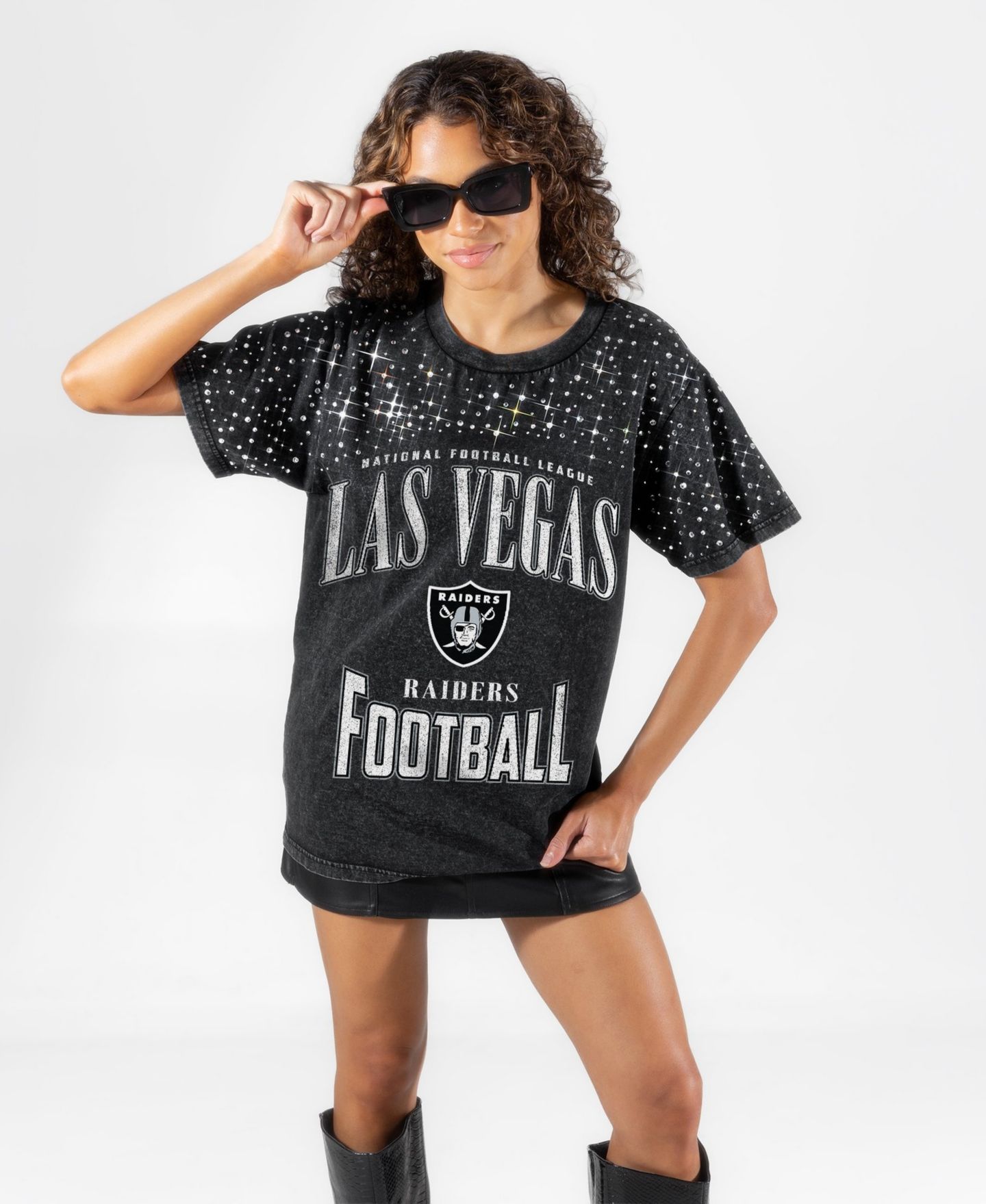 Женская футболка Gameday Couture Black Las Vegas Raiders In the Zone Washed Micro Rhinestone — фото 4
