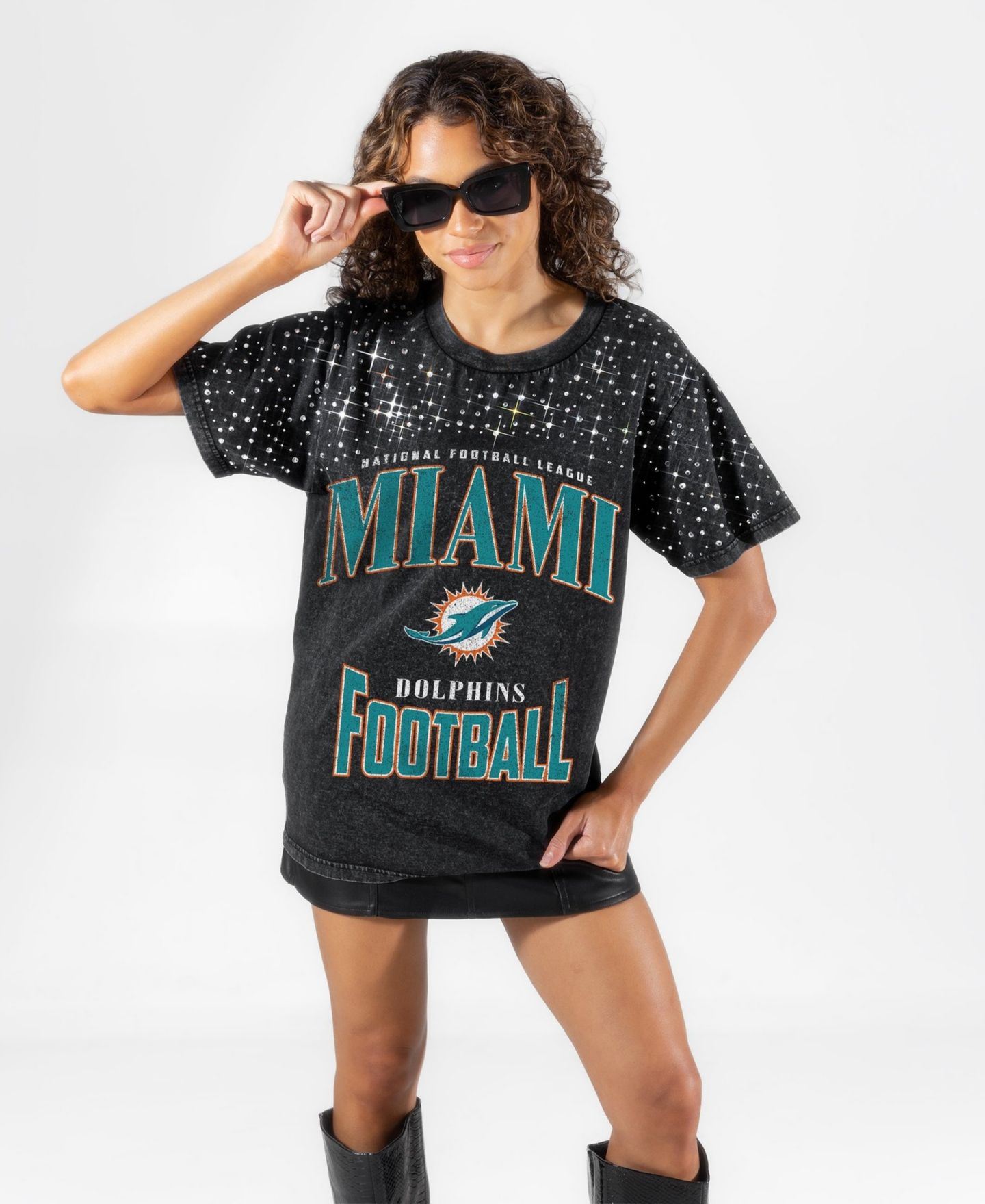 Женская футболка Gameday Couture Black Miami Dolphins In the Zone Washed Micro Rhinestone — фото 4