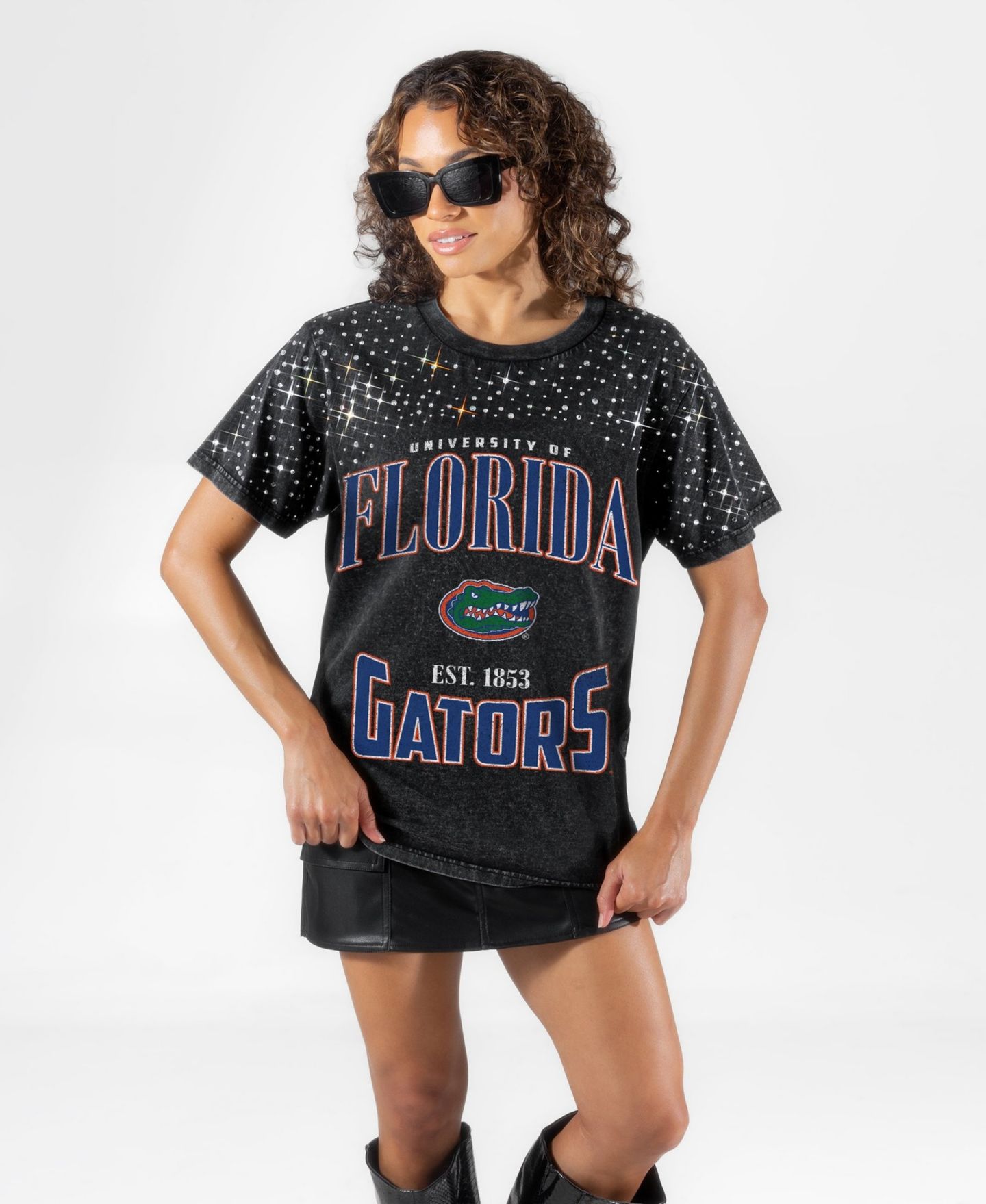 Женская футболка Gameday Couture Black Florida Gators In the Zone Washed Micro Rhinestone — фото 1