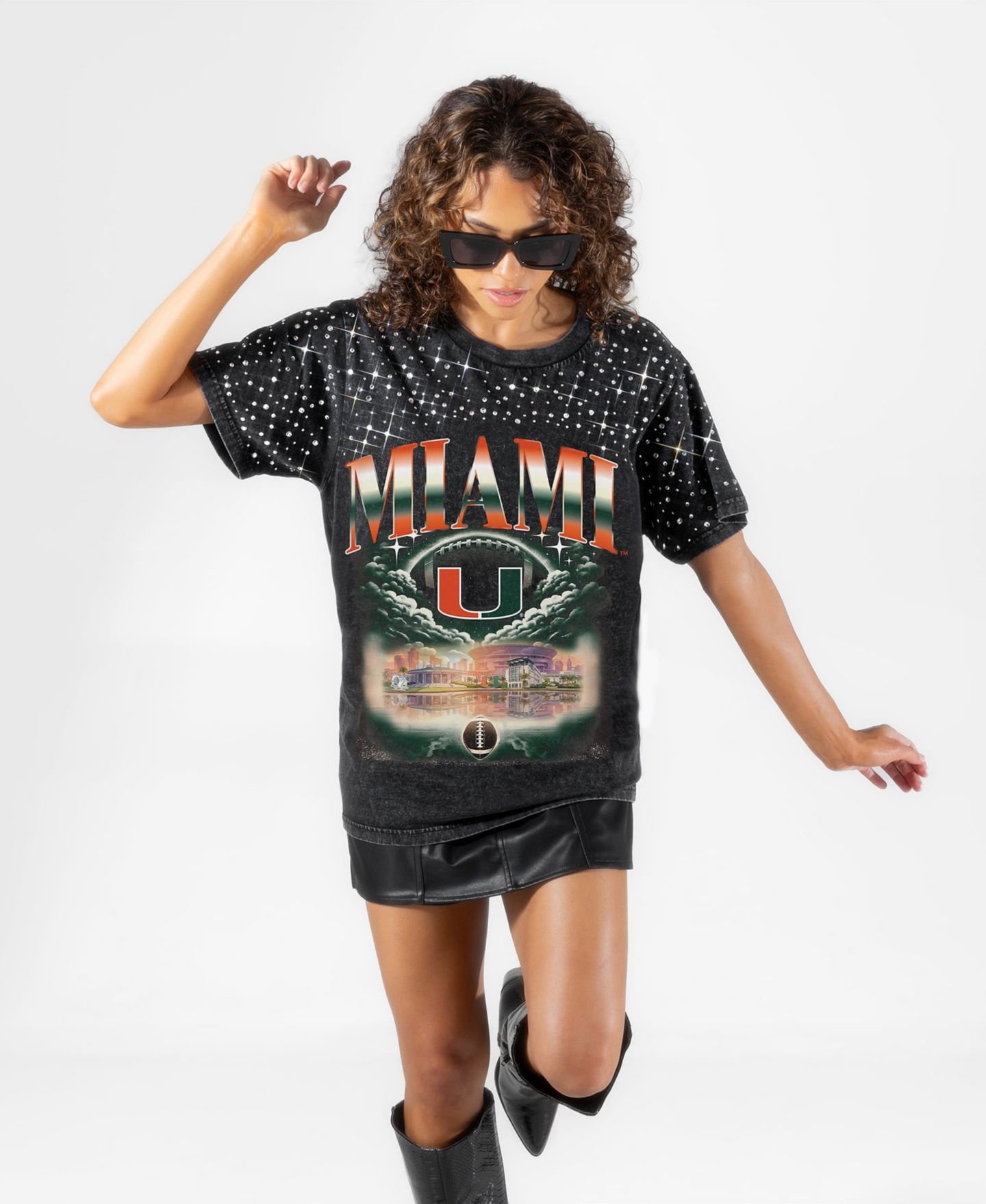 Женская футболка Gameday Couture Black Miami Hurricanes Dream Big Washed Micro Rhinestone — фото 4