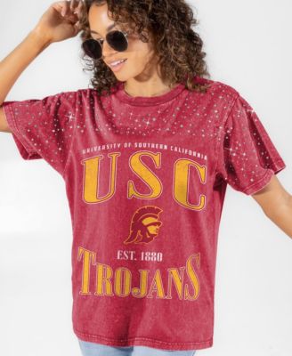 Women's Cardinal USC Trojans Sparkle Score Washed Micro Rhinestone T-Shirt