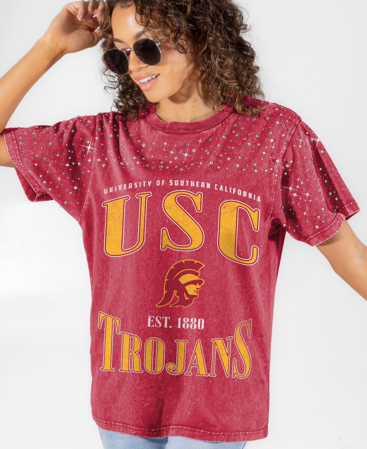 Gameday Couture Women's Cardinal Usc Trojans Sparkle Score Washed Micro Rhinestone T-Shirt - Cardinal
