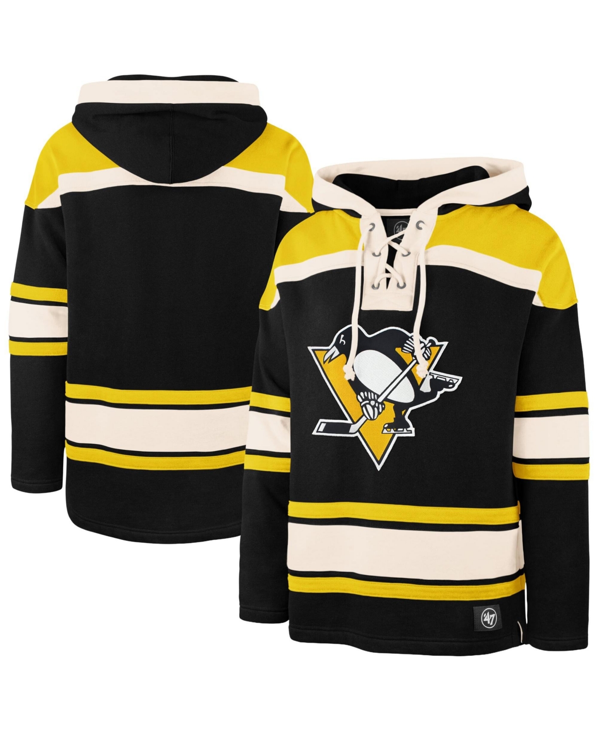 '47 Brand Men's Black Pittsburgh Penguins Superior Lacer Hoodie - Black
