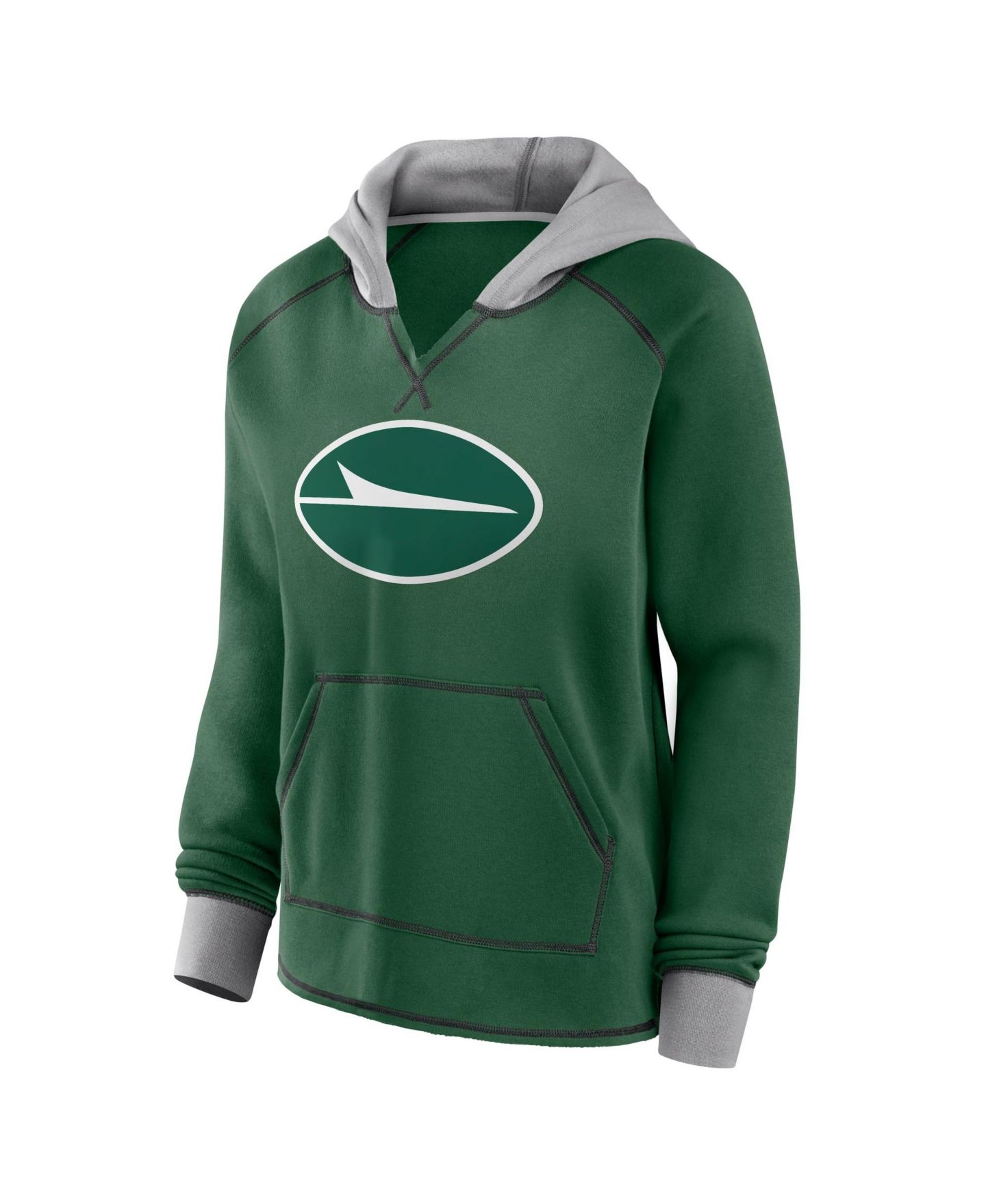 Женское худи Logo Athletic Green New York Jets Boom Fleece Pullover V-Neck — фото 2