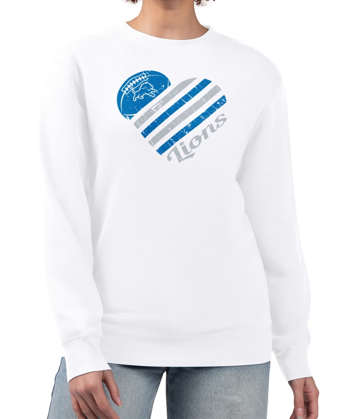 G-iii 4Her by Carl Banks Women's White Detroit Lions Heart Graphic Fleece Pullover Sweatshirt - White
