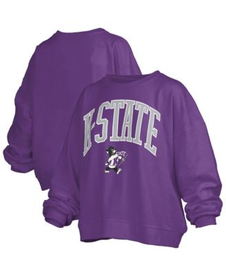 Women's Purple Kansas State Wildcats Oversized Janise Arch Over Logo Fleece Sweatshirt