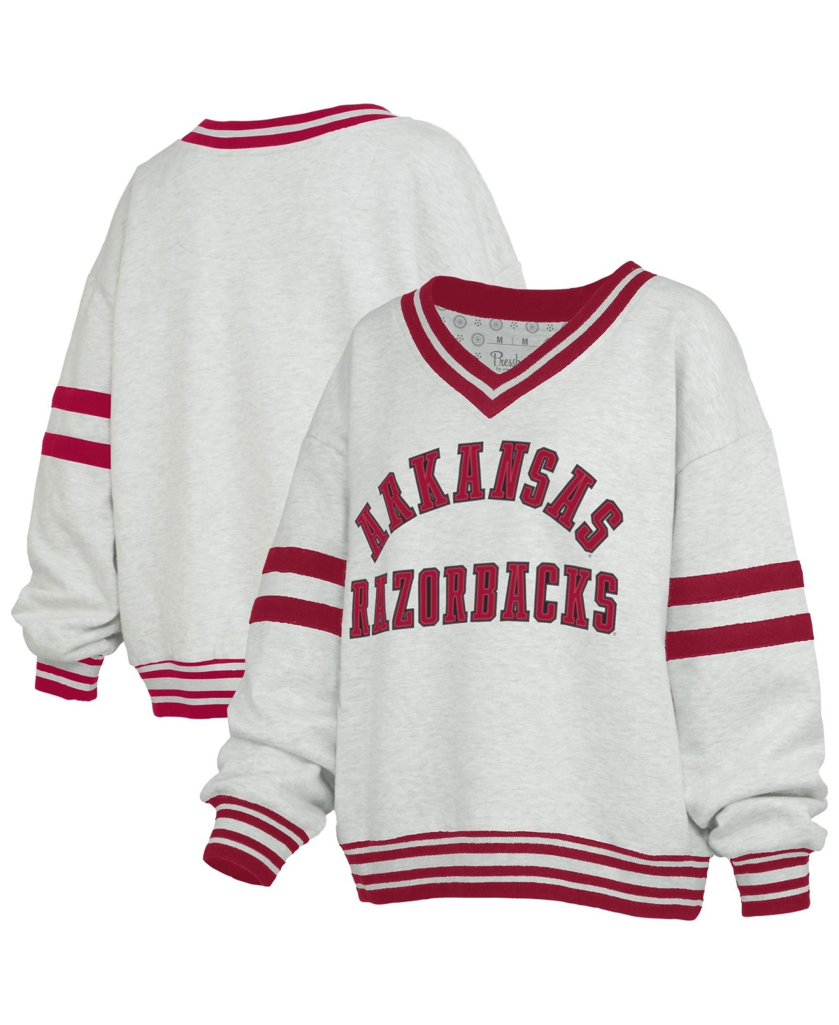 Pressbox Women's Heather Gray/Cardinal Arkansas Razorbacks Tackle Twill Oates V-Neck Sweatshirt - Heather Gray, Cardinal