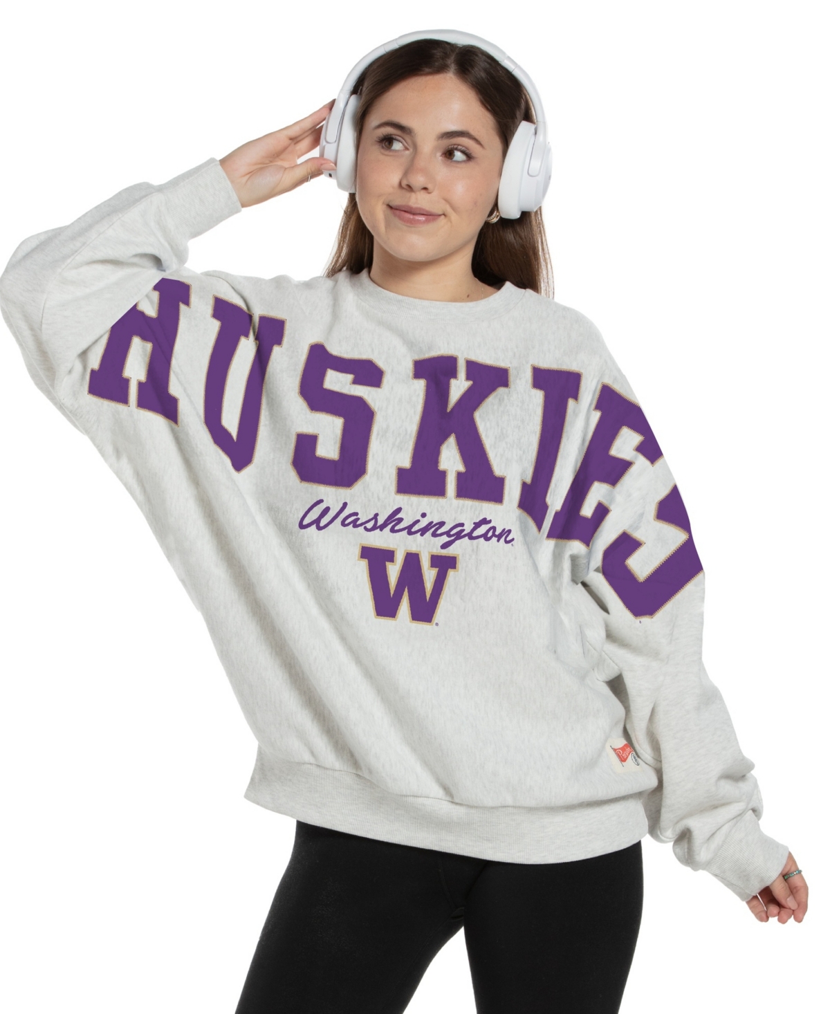 Pressbox Women's Heather Gray Washington Huskies Flannigan Oversized Fleece Sweatshirt - Heather Gray