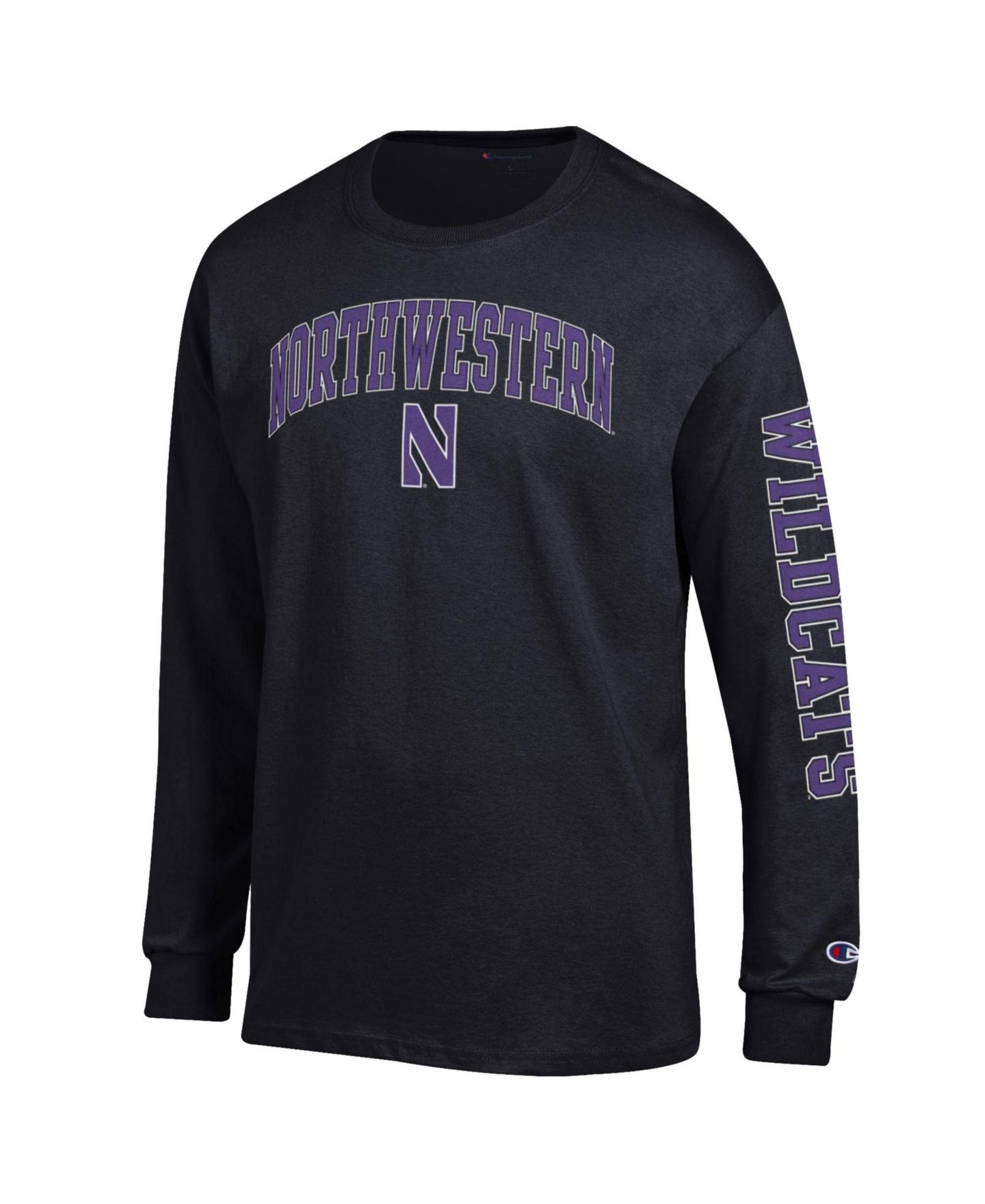 Мужская футболка Champion Black Northwestern Wildcats Arch Over Logo 2-Hit Long-Sleeve — фото 2